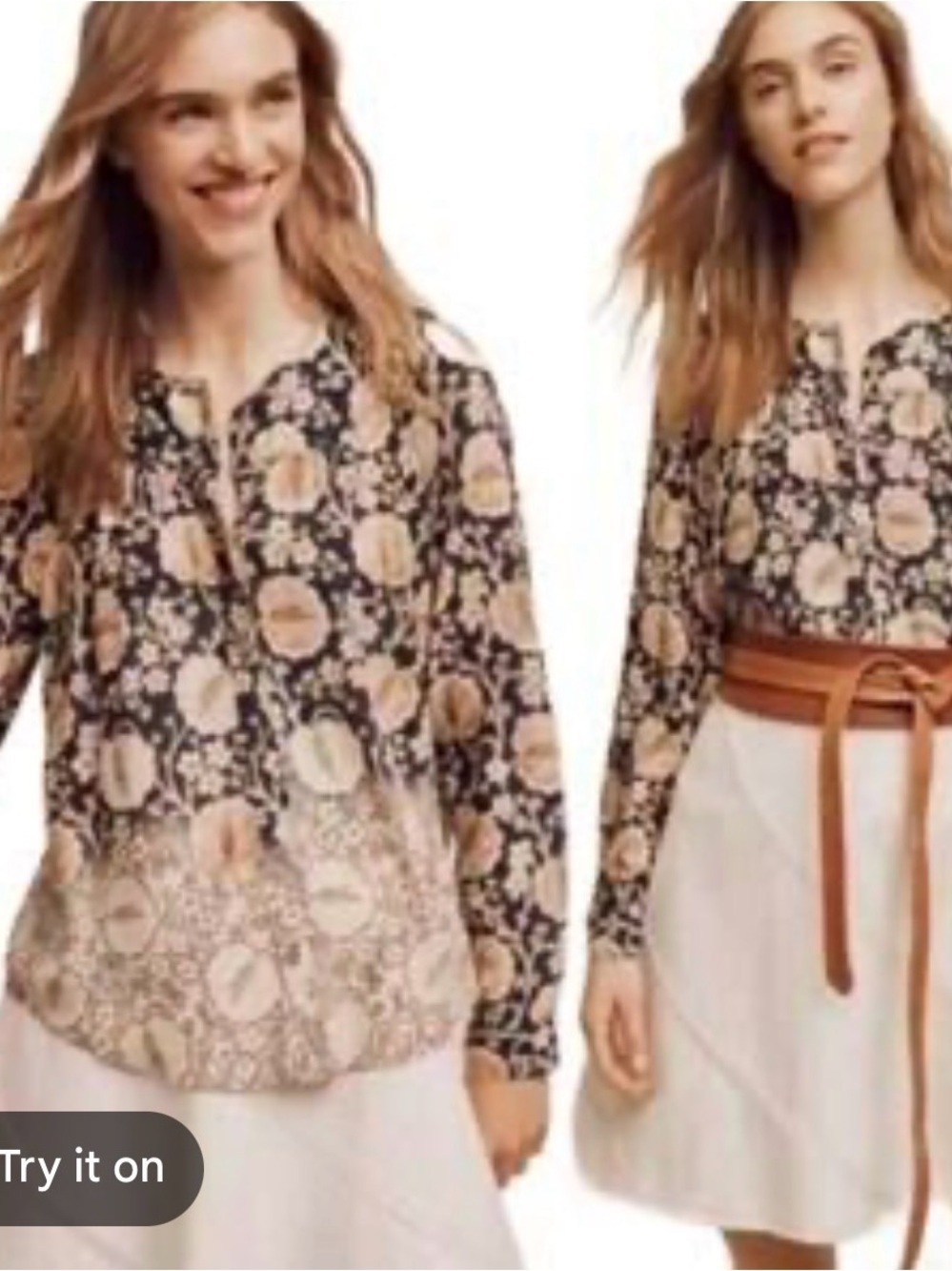 Anthropologie Maeve Ombré Floral Blue and Cream Boho Long-Sleeve Blouse